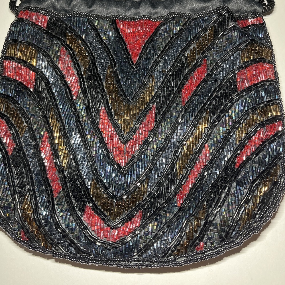 Beaded Bucket Bag Purse Hobo Multi Color Beads Chevron Coroner Brand NWT - Picture 2 of 14